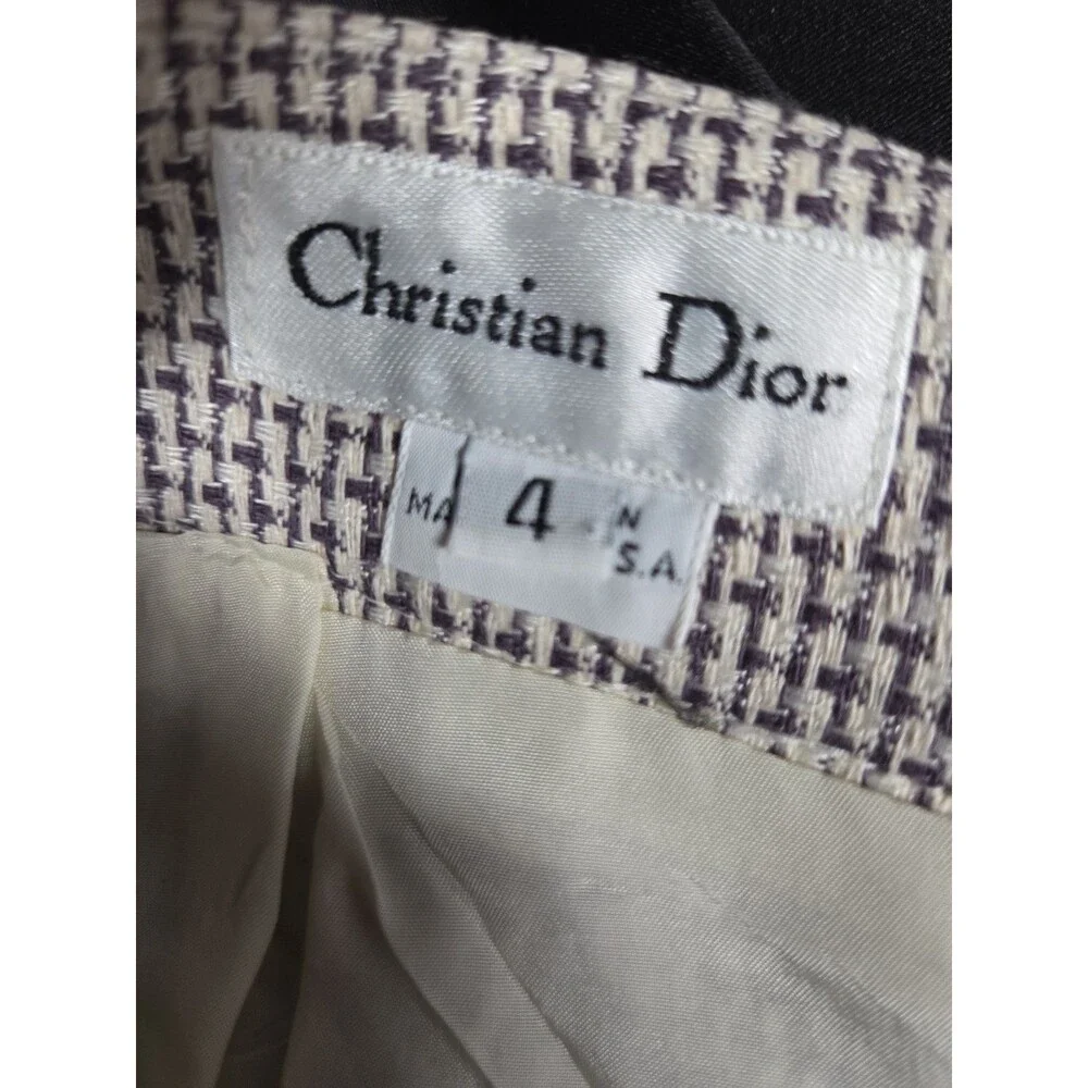 Christian Dior Skirt Suit Cream Black Print Blazer Sz 6 Skirt Sz 4 Vintage